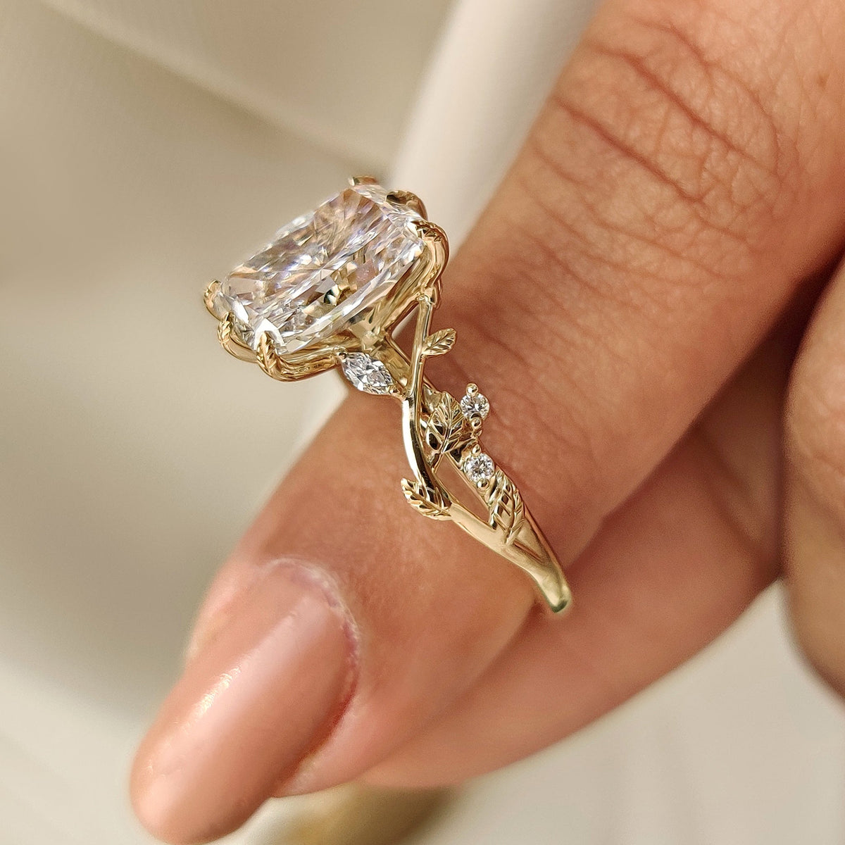 Rosalie Dawn - Radiant Cut Nature Inspired Engagement Ring with Leaf Style Prong