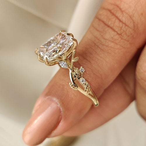 Rosalie Dawn - Radiant Cut Nature Inspired Engagement Ring with Leaf Style Prong