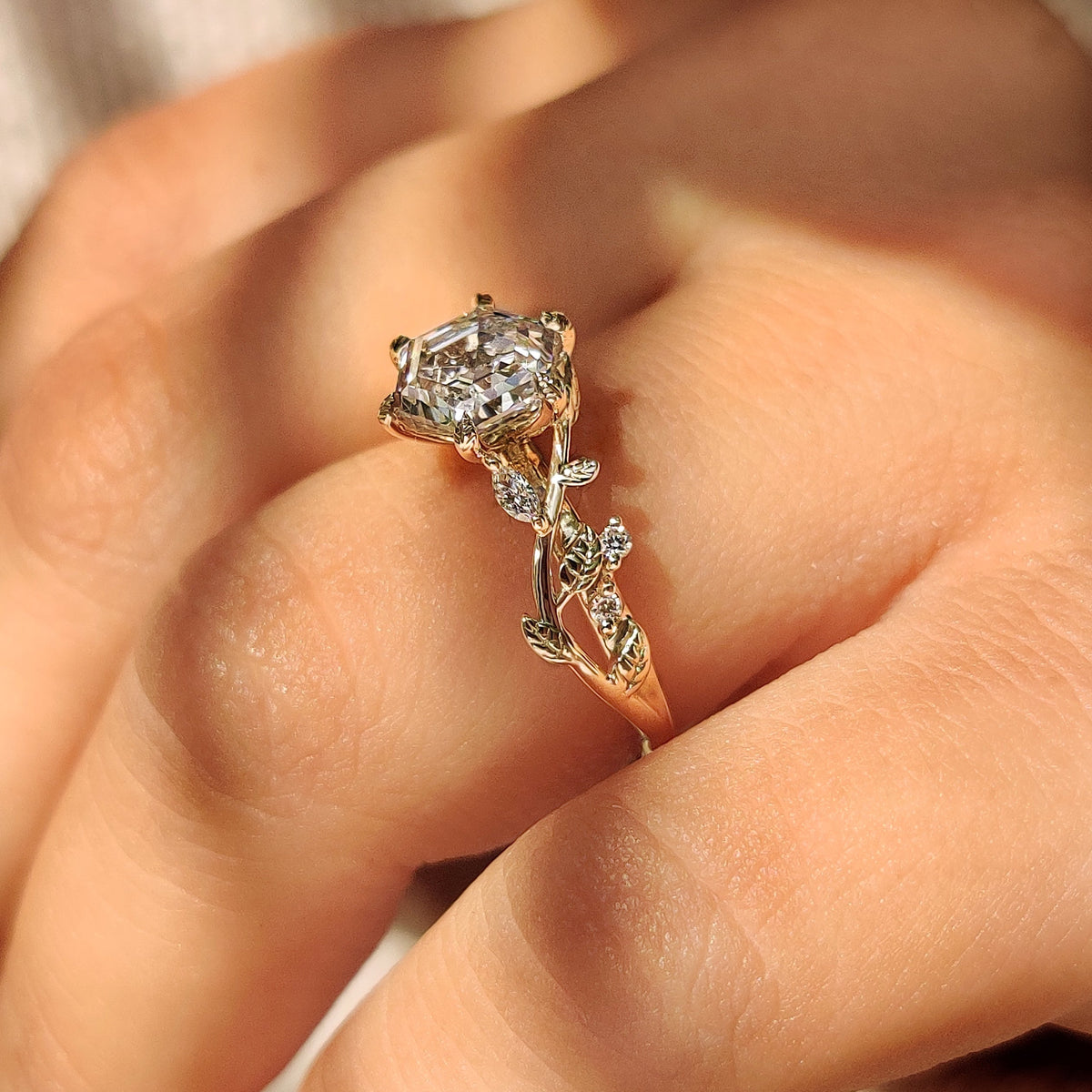 Isadora Blythe - Nature Inspired Hexagon Cut Engagement Ring in Cluster Setting