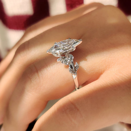 Isadora Sage - Nature Inspired Marquise Cut Engagement Ring in Floral Details