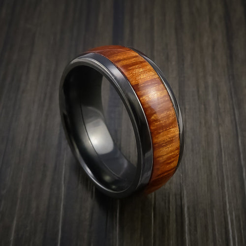 Pioneer XII - Black Zirconium Men's Ring with Wood Inlay Wedding Ring - Nura Lab
