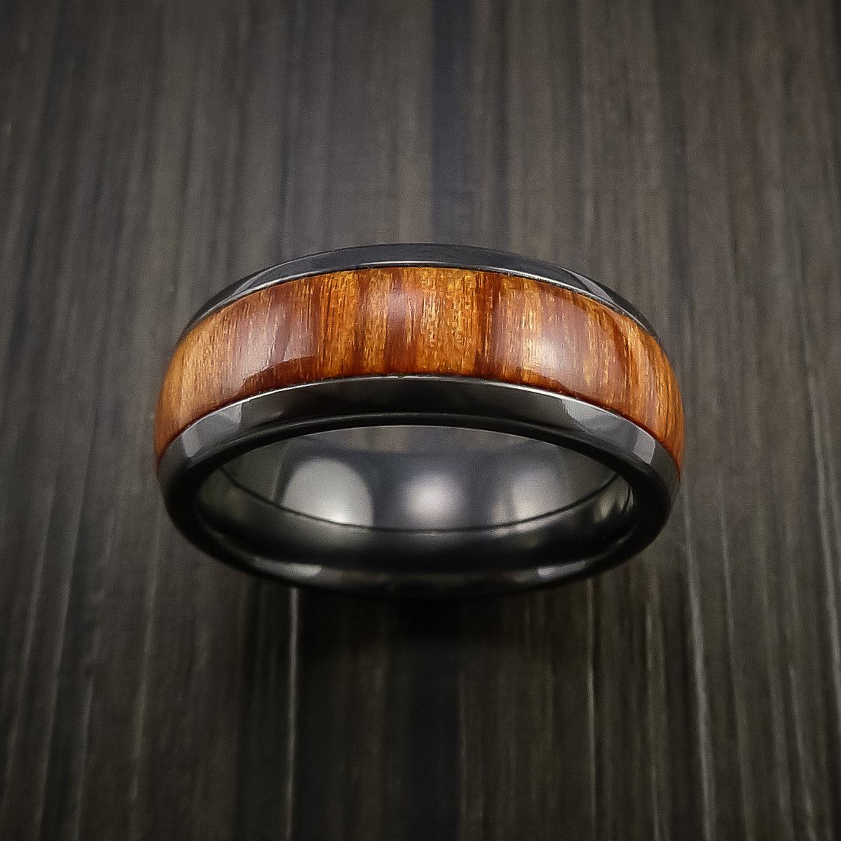 Pioneer XII - Black Zirconium Men's Ring with Wood Inlay Wedding Ring - view 2 - Nura Lab