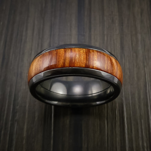 Pioneer XII - Black Zirconium Men's Ring with Wood Inlay Wedding Ring - view 2 - Nura Lab