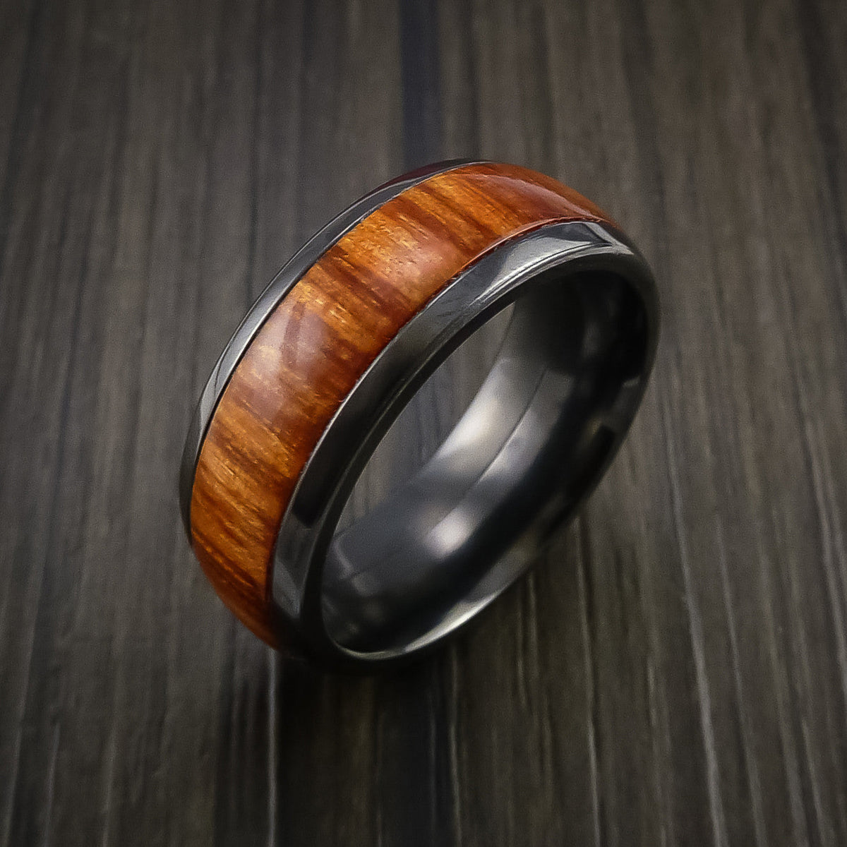 Pioneer XII - Black Zirconium Men's Ring with Wood Inlay Wedding Ring - view 3 - Nura Lab