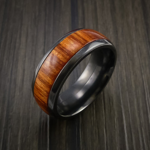 Pioneer XII - Black Zirconium Men's Ring with Wood Inlay Wedding Ring - view 3 - Nura Lab