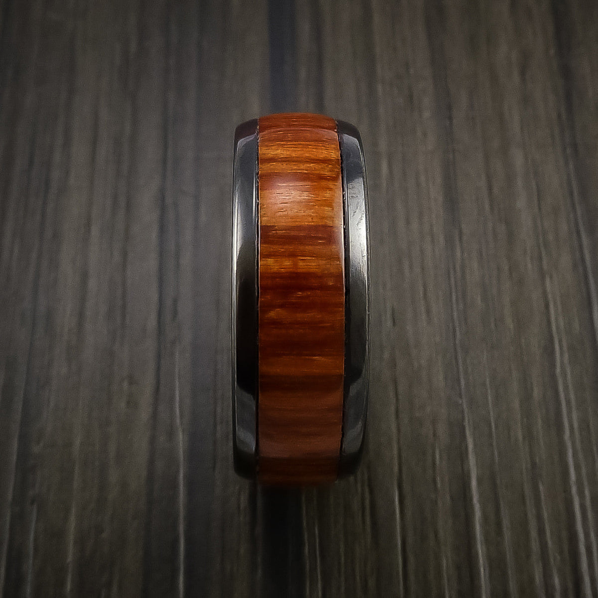 Pioneer XII - Black Zirconium Men's Ring with Wood Inlay Wedding Ring - view 4 - Nura Lab