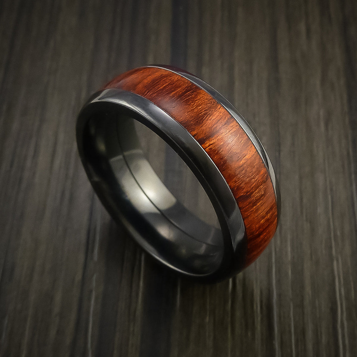 Regent XII - Black Zirconium Men's Ring with Wood Inlay Wedding Ring - Nura Lab