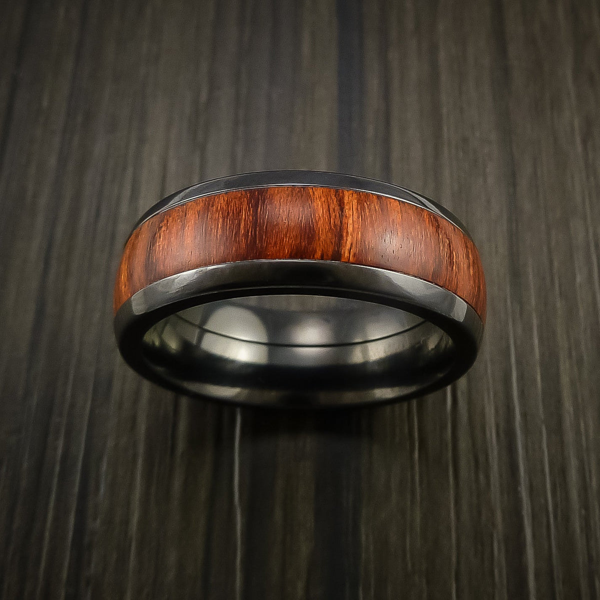 Regent XII - Black Zirconium Men's Ring with Wood Inlay Wedding Ring - view 2 - Nura Lab