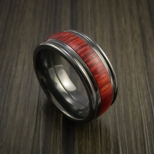 Crown XIII - Black Zirconium Wedding Ring with Wood Inlay Wedding Men's Band - Nura Lab