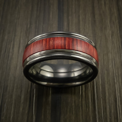 Crown XIII - Black Zirconium Wedding Ring with Wood Inlay Wedding Men's Band - view 2 - Nura Lab