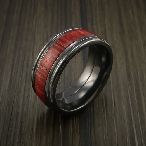 Crown XIII - Black Zirconium Wedding Ring with Wood Inlay Wedding Men's Band - view 3 - Nura Lab