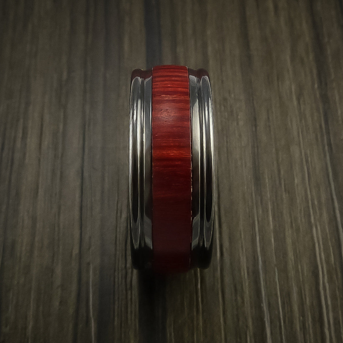 Crown XIII - Black Zirconium Wedding Ring with Wood Inlay Wedding Men's Band - view 4 - Nura Lab