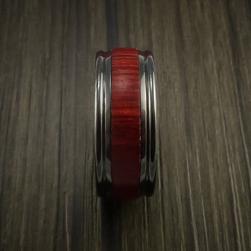 Crown XIII - Black Zirconium Wedding Ring with Wood Inlay Wedding Men's Band - view 4 - Nura Lab