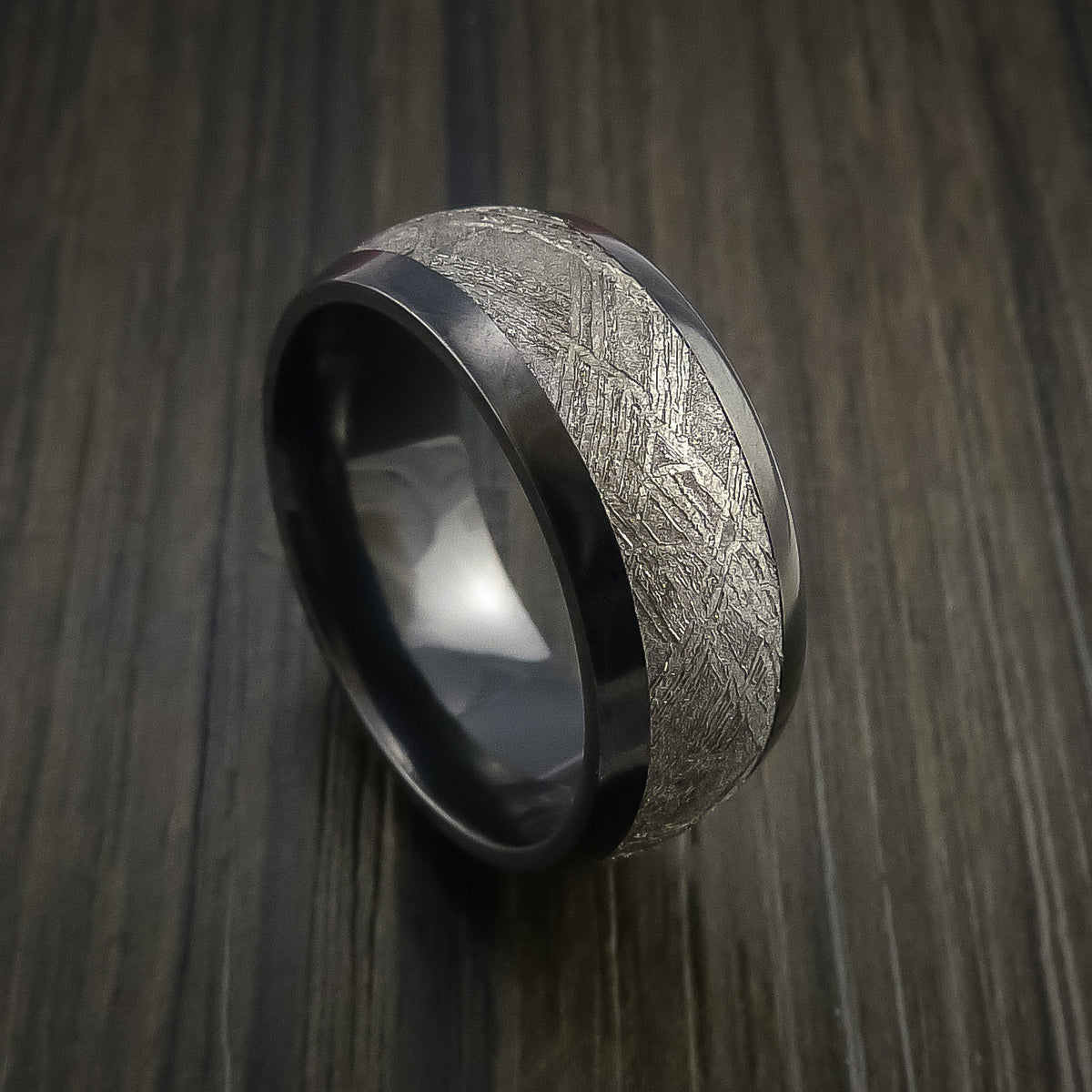 Crown XVII - Black Zirconium Men's Ring with Gibeon Meteorite Inlay Wedding Ring - Nura Lab