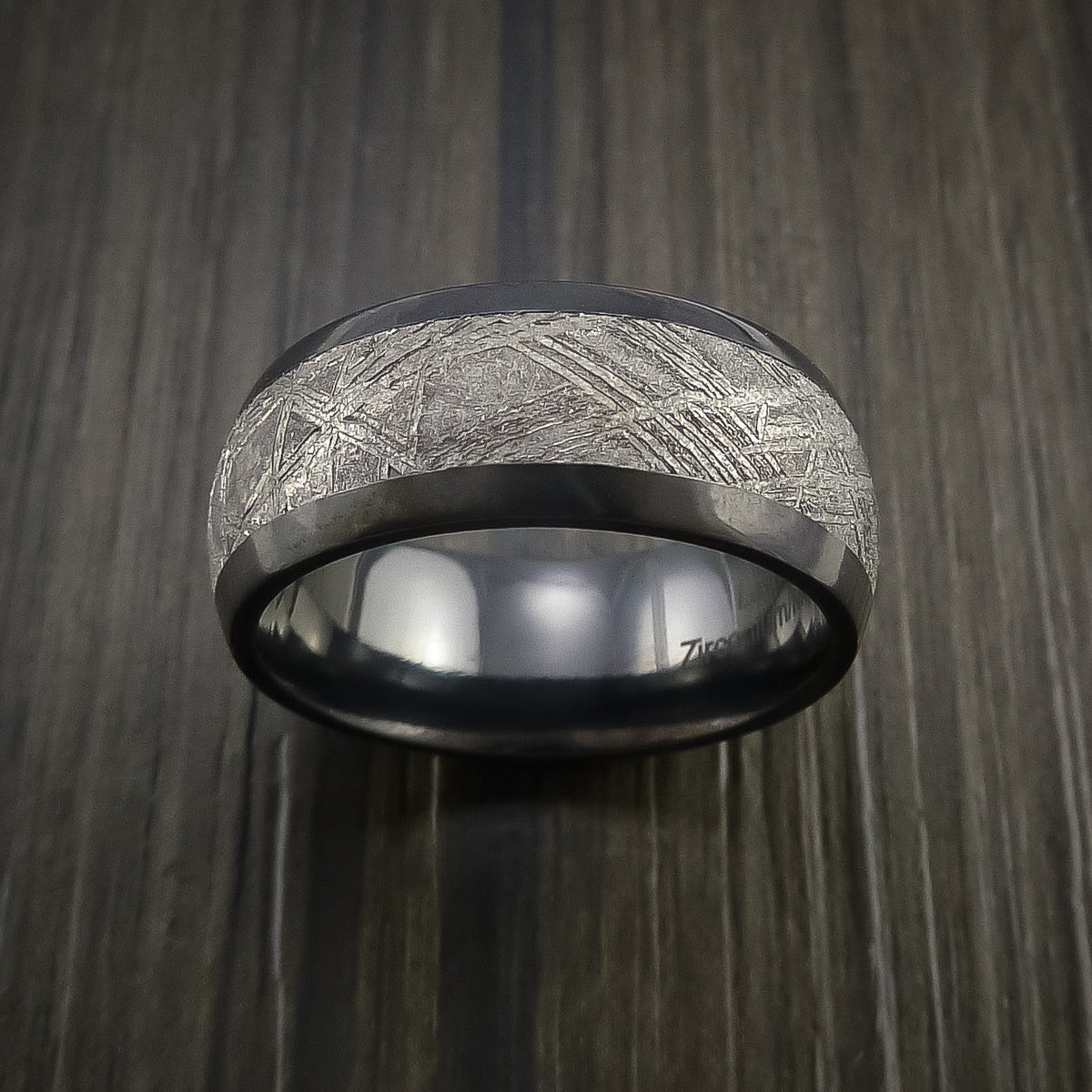 Crown XVII - Black Zirconium Men's Ring with Gibeon Meteorite Inlay Wedding Ring - view 3 - Nura Lab