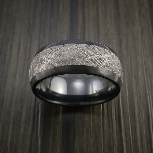 Crown XVII - Black Zirconium Men's Ring with Gibeon Meteorite Inlay Wedding Ring - view 3 - Nura Lab