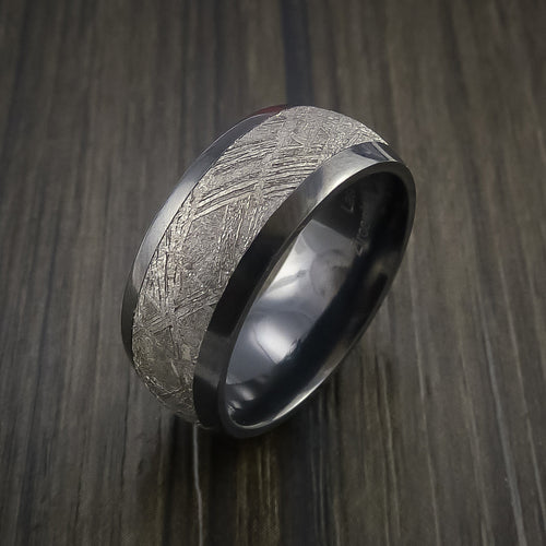 Crown XVII - Black Zirconium Men's Ring with Gibeon Meteorite Inlay Wedding Ring - view 4 - Nura Lab