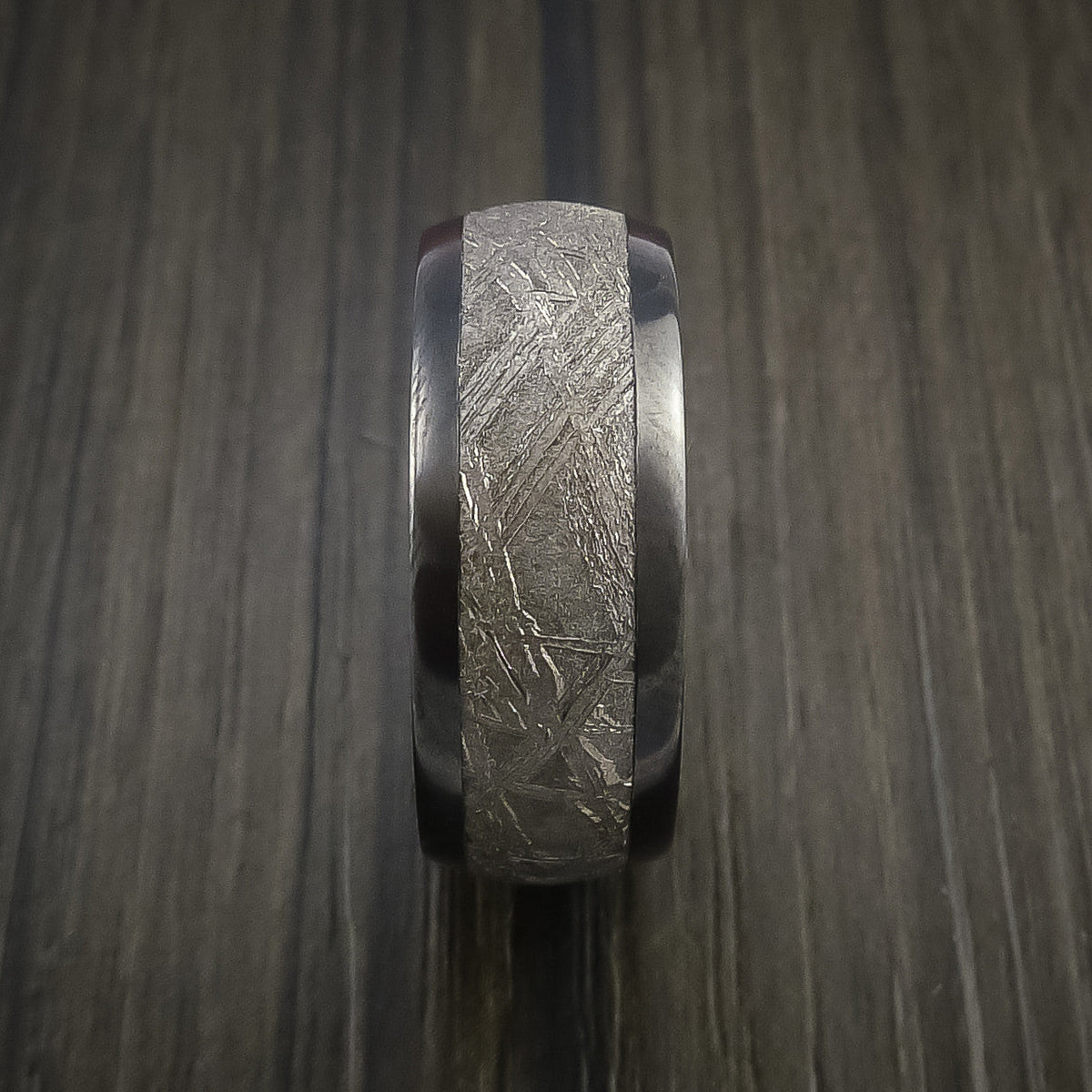 Crown XVII - Black Zirconium Men's Ring with Gibeon Meteorite Inlay Wedding Ring - view 2 - Nura Lab