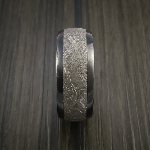 Crown XVII - Black Zirconium Men's Ring with Gibeon Meteorite Inlay Wedding Ring - view 2 - Nura Lab