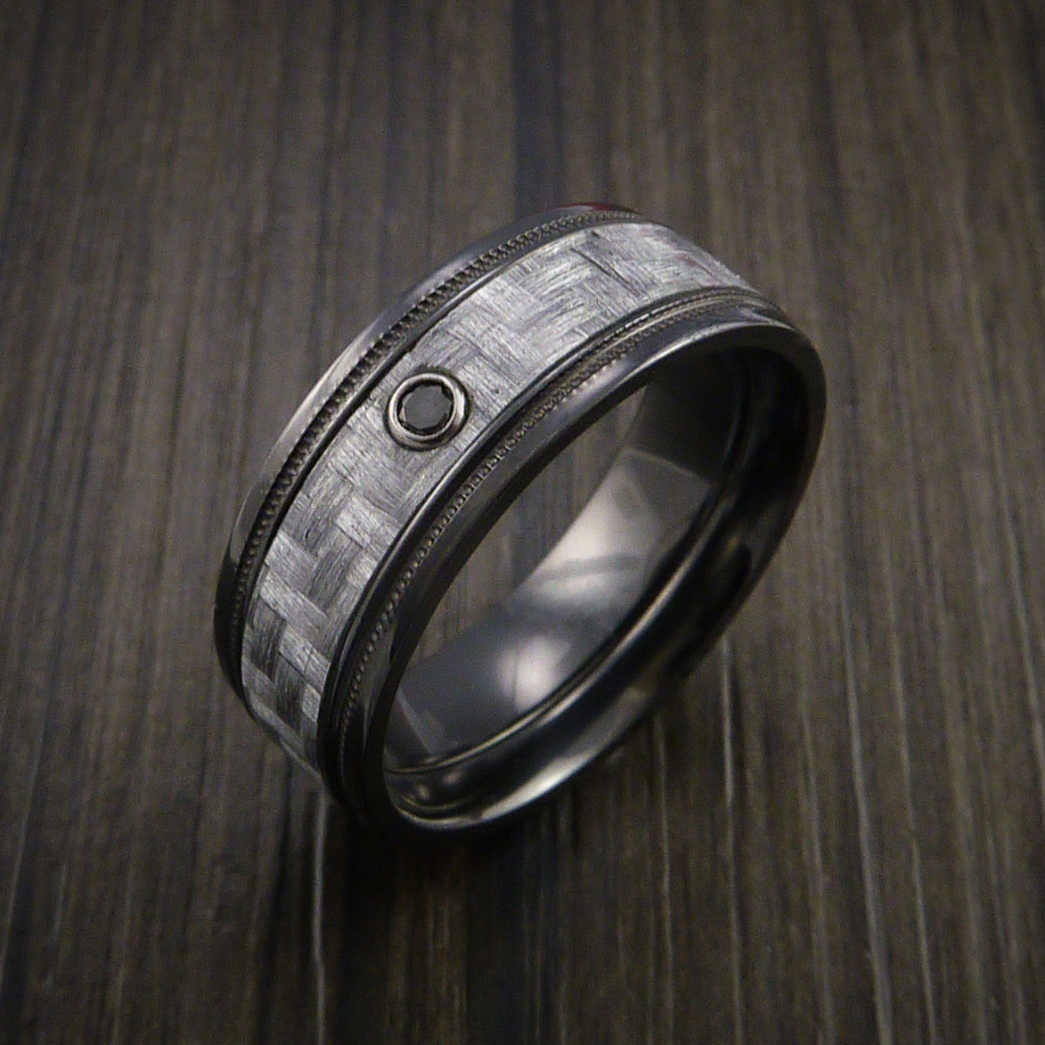 Everest XIV - Black Zirconium Men's Ring with a Black Diamond and Carbon Fiber Inlay Wedding Ring - view 4 - Nura Lab