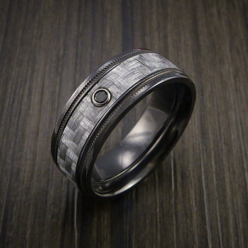Everest XIV - Black Zirconium Men's Ring with a Black Diamond and Carbon Fiber Inlay Wedding Ring - view 4 - Nura Lab