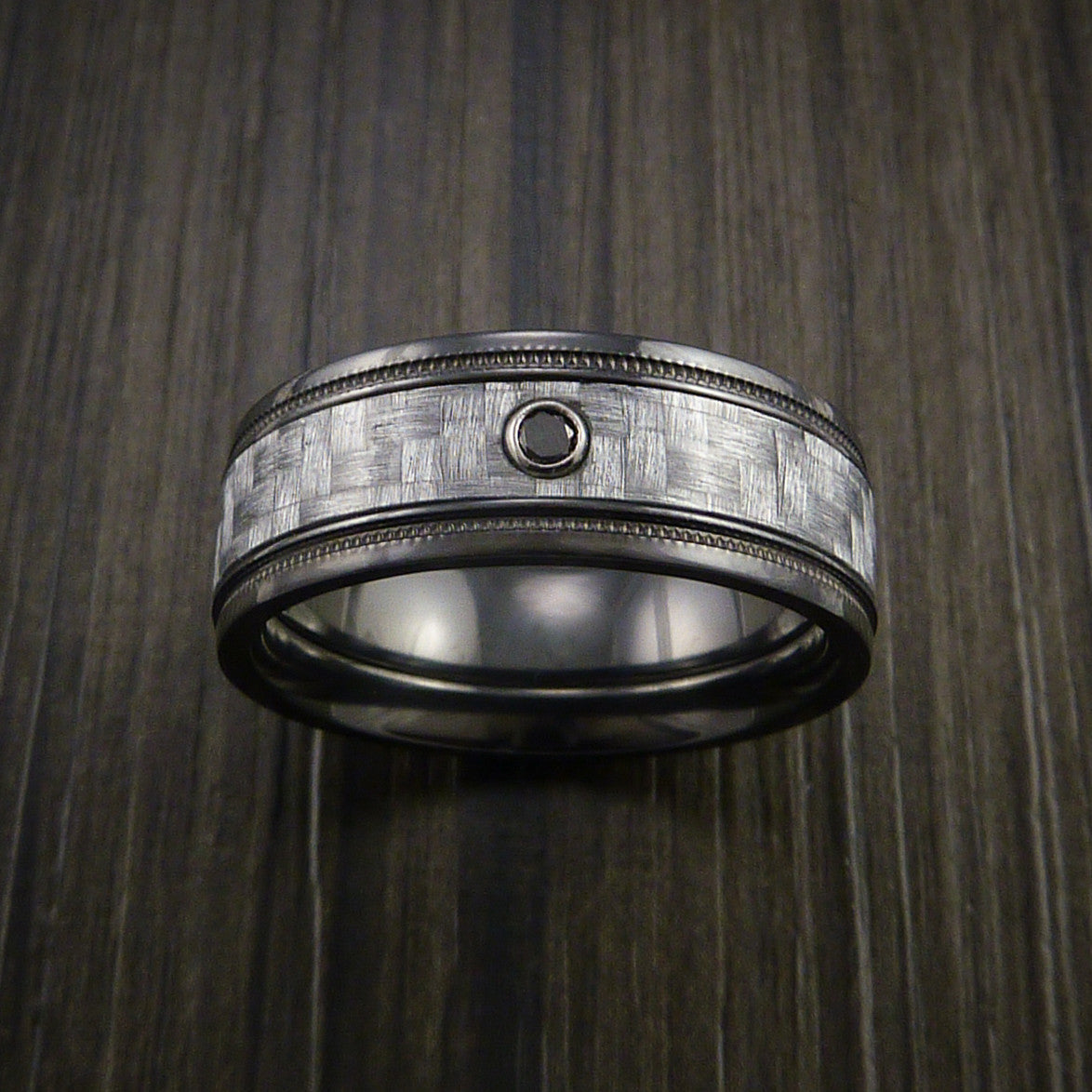 Everest XIV - Black Zirconium Men's Ring with a Black Diamond and Carbon Fiber Inlay Wedding Ring - view 2 - Nura Lab