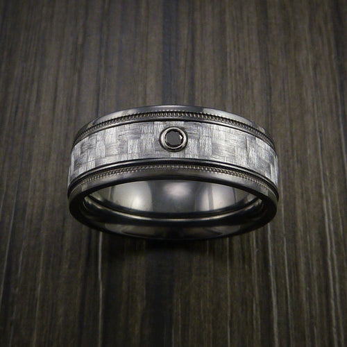 Everest XIV - Black Zirconium Men's Ring with a Black Diamond and Carbon Fiber Inlay Wedding Ring - view 2 - Nura Lab