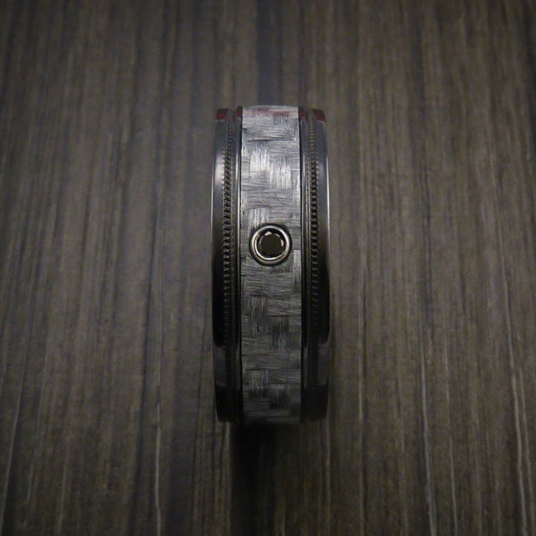 Everest XIV - Black Zirconium Men's Ring with a Black Diamond and Carbon Fiber Inlay Wedding Ring - view 3 - Nura Lab