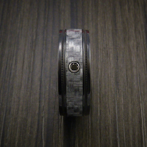 Everest XIV - Black Zirconium Men's Ring with a Black Diamond and Carbon Fiber Inlay Wedding Ring - view 3 - Nura Lab