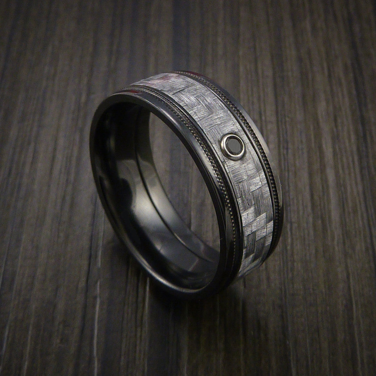 Everest XIV - Black Zirconium Men's Ring with a Black Diamond and Carbon Fiber Inlay Wedding Ring - Nura Lab