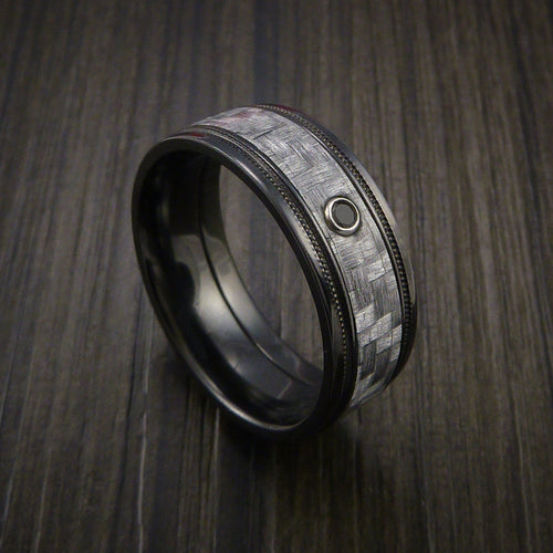 Everest XIV - Black Zirconium Men's Ring with a Black Diamond and Carbon Fiber Inlay Wedding Ring - Nura Lab