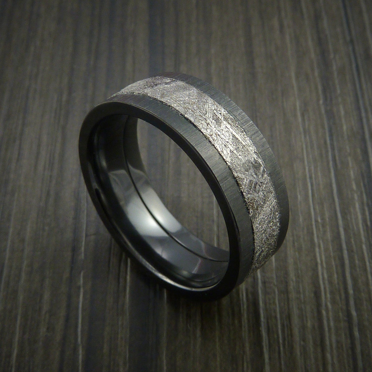 Baron XVII - Black Zirconium Men's Ring with Gibeon Meteorite Inlay Wedding Ring - Nura Lab
