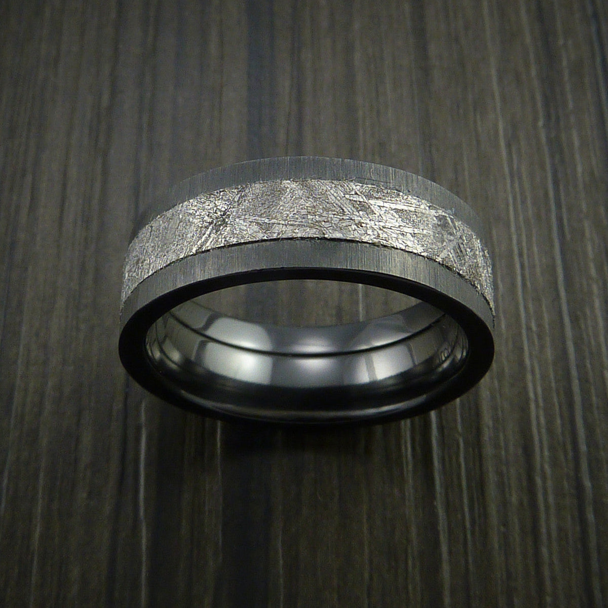 Baron XVII - Black Zirconium Men's Ring with Gibeon Meteorite Inlay Wedding Ring - view 2 - Nura Lab