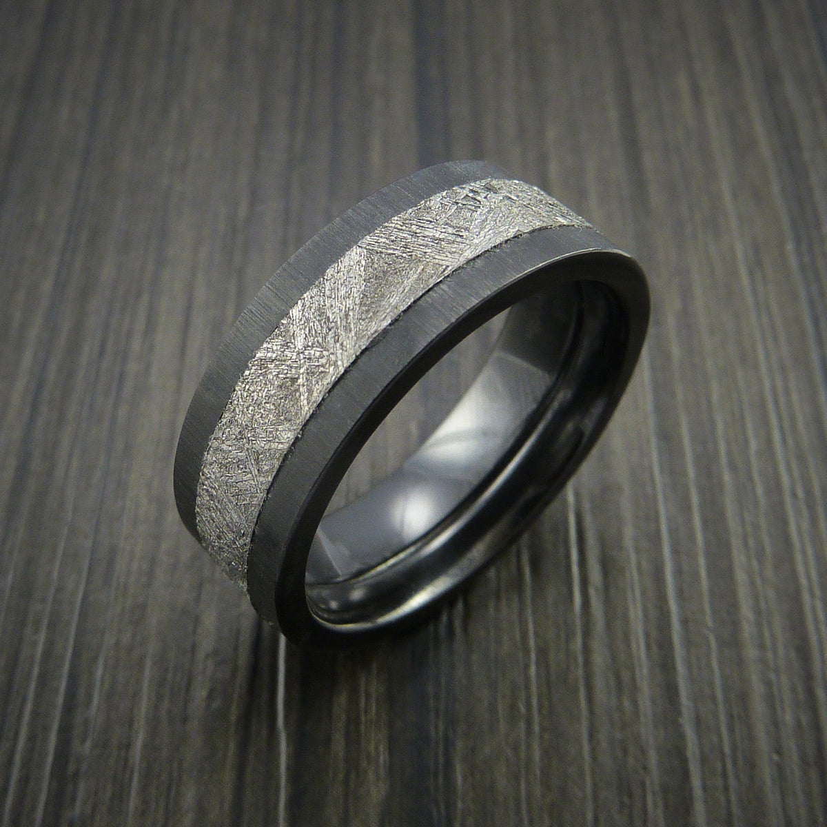 Baron XVII - Black Zirconium Men's Ring with Gibeon Meteorite Inlay Wedding Ring - view 4 - Nura Lab