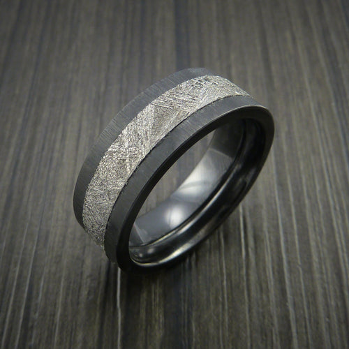 Baron XVII - Black Zirconium Men's Ring with Gibeon Meteorite Inlay Wedding Ring - view 4 - Nura Lab
