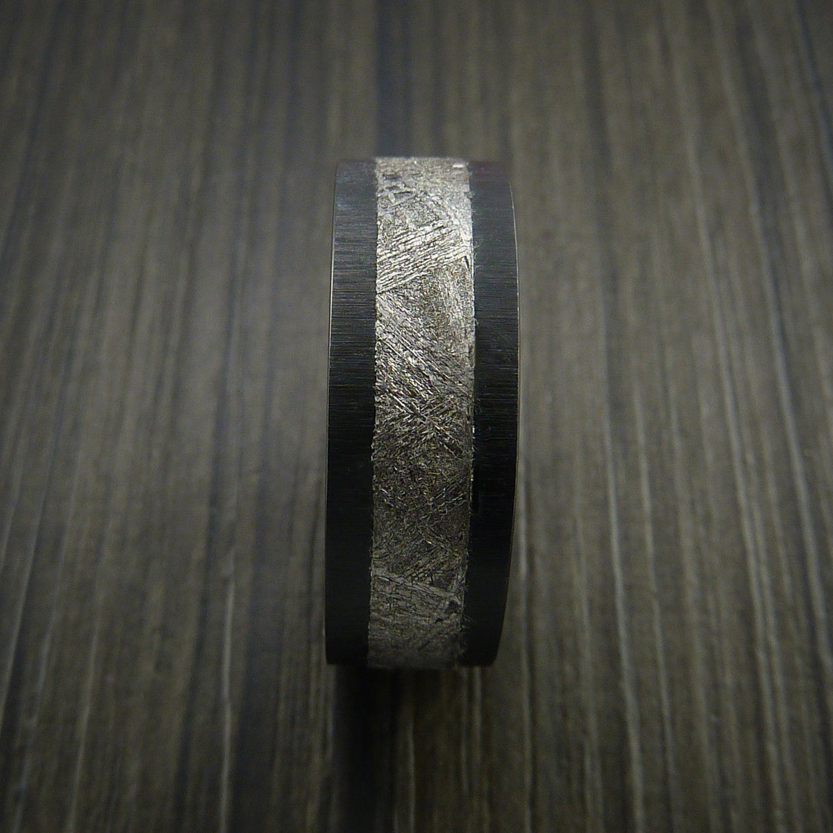 Baron XVII - Black Zirconium Men's Ring with Gibeon Meteorite Inlay Wedding Ring - view 3 - Nura Lab