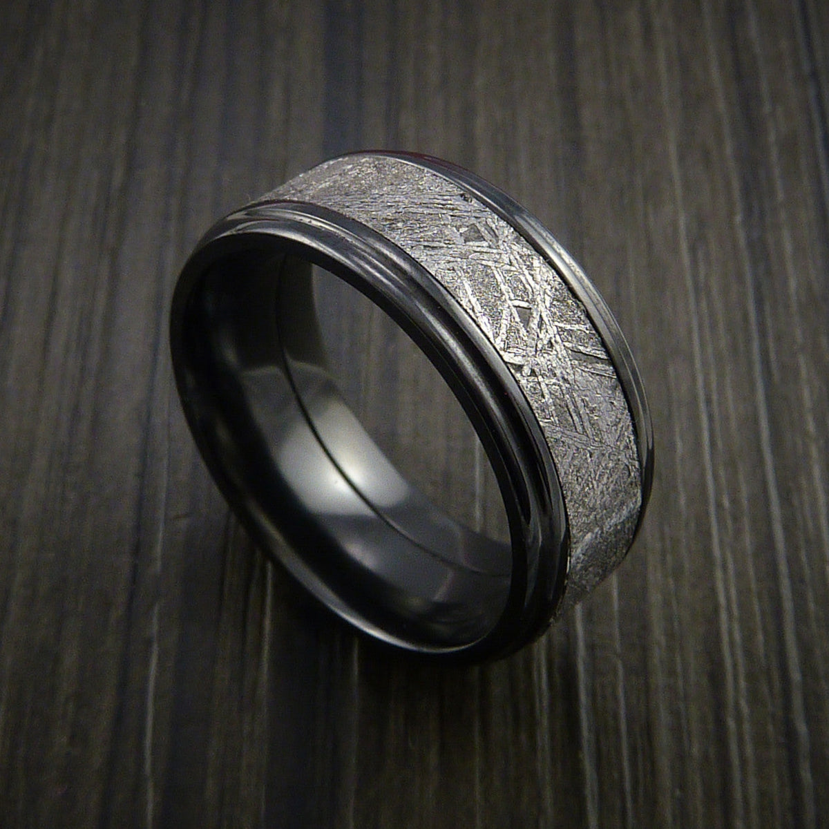 Northwind XVII - Black Zirconium Men's Ring with Gibeon Meteorite Inlay Wedding Ring - Nura Lab
