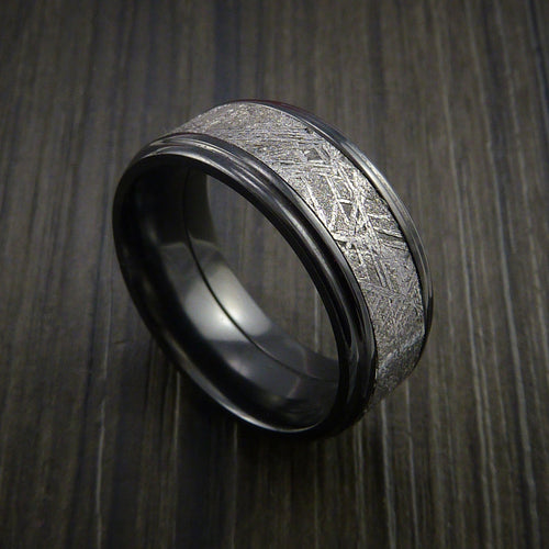 Northwind XVII - Black Zirconium Men's Ring with Gibeon Meteorite Inlay Wedding Ring - Nura Lab