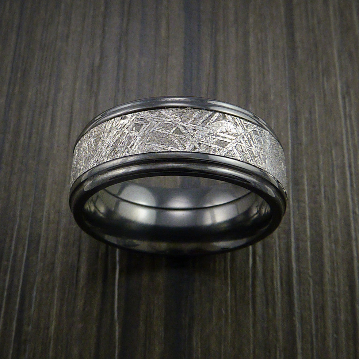 Northwind XVII - Black Zirconium Men's Ring with Gibeon Meteorite Inlay Wedding Ring - view 2 - Nura Lab