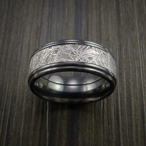 Northwind XVII - Black Zirconium Men's Ring with Gibeon Meteorite Inlay Wedding Ring - view 2 - Nura Lab
