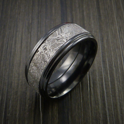 Northwind XVII - Black Zirconium Men's Ring with Gibeon Meteorite Inlay Wedding Ring - view 4 - Nura Lab