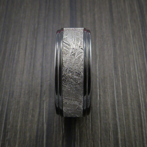 Northwind XVII - Black Zirconium Men's Ring with Gibeon Meteorite Inlay Wedding Ring - view 3 - Nura Lab