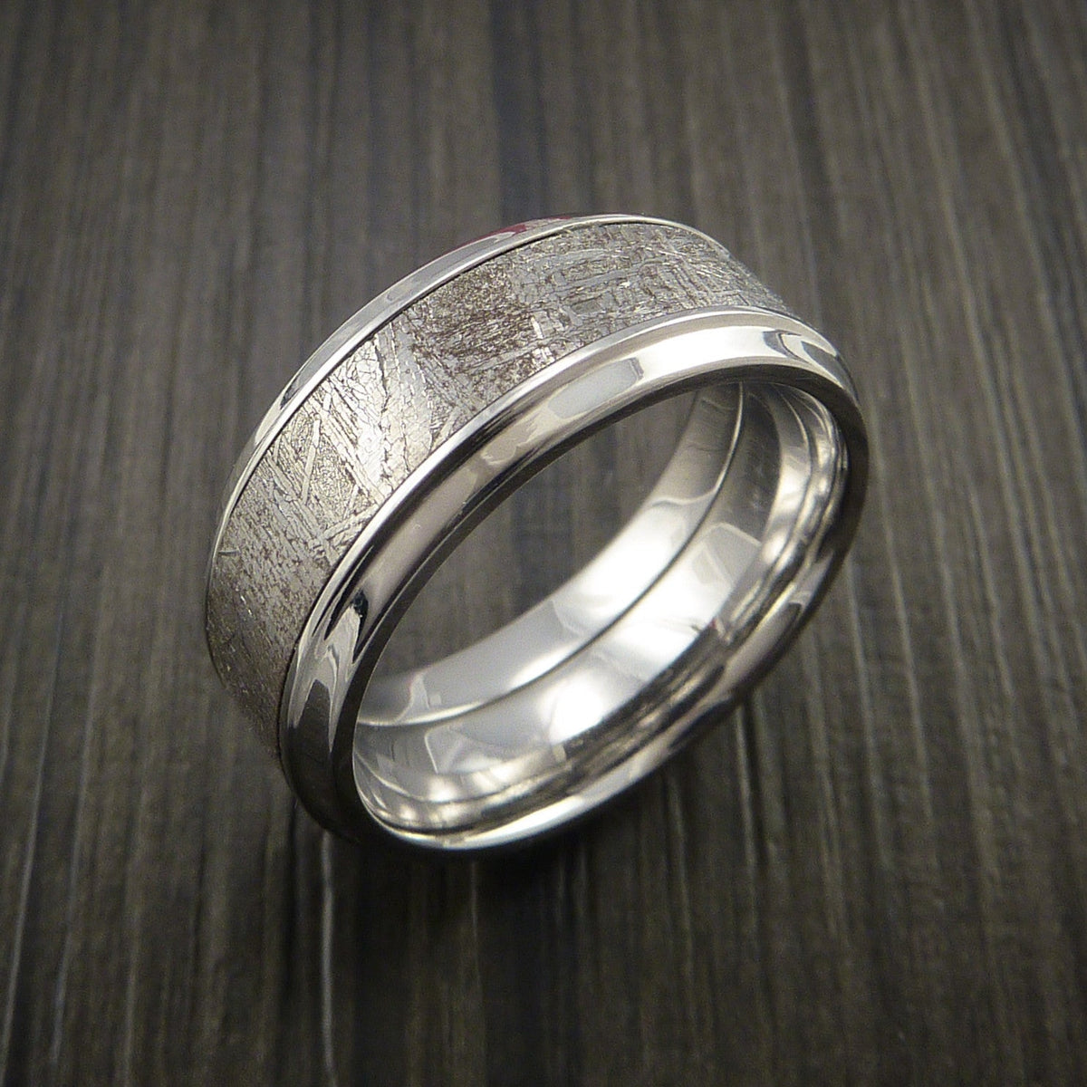 Resolute XVII - Cobalt Chrome Men's Ring with Gibeon Meteorite Inlay Wedding Ring - view 4 - Nura Lab