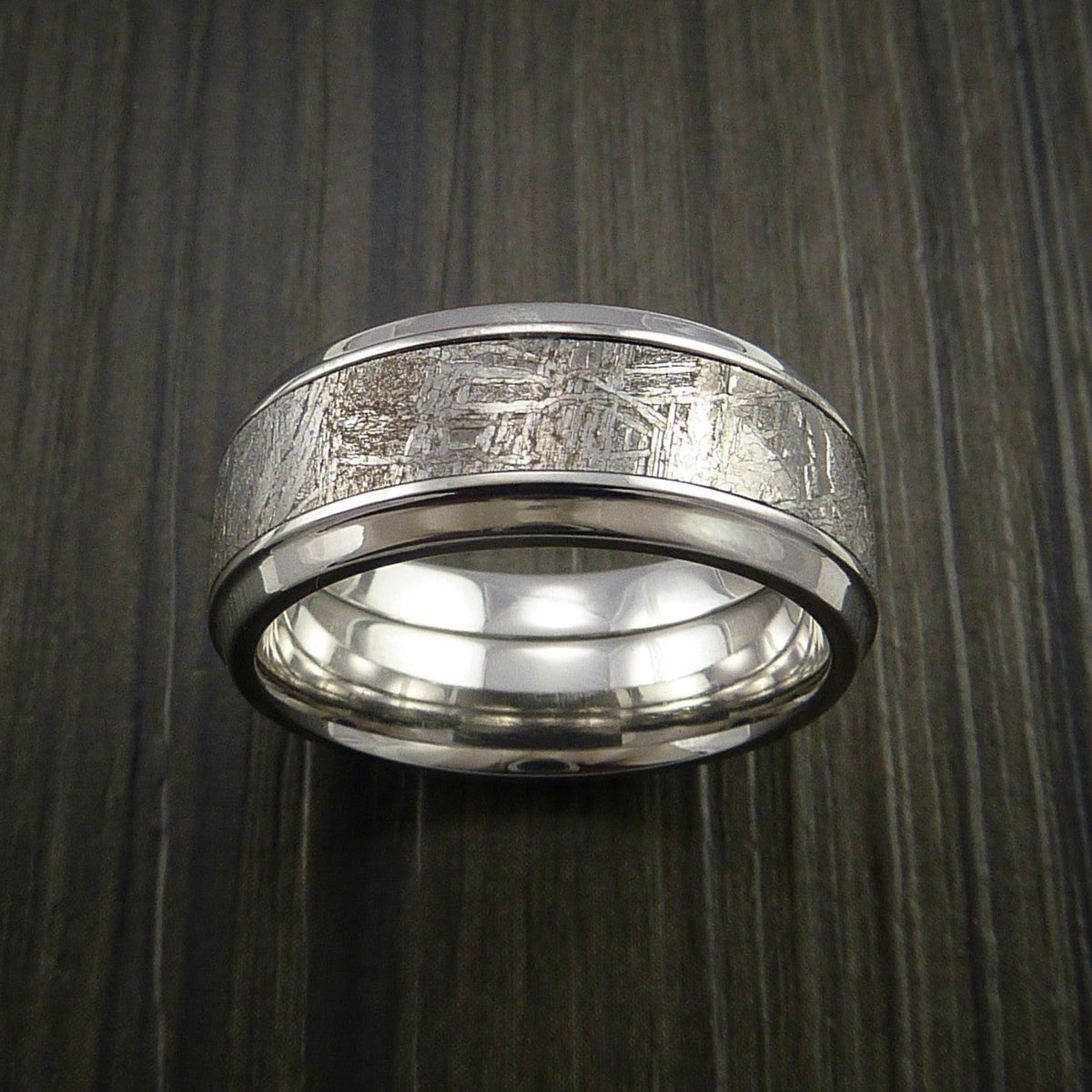 Resolute XVII - Cobalt Chrome Men's Ring with Gibeon Meteorite Inlay Wedding Ring - view 2 - Nura Lab