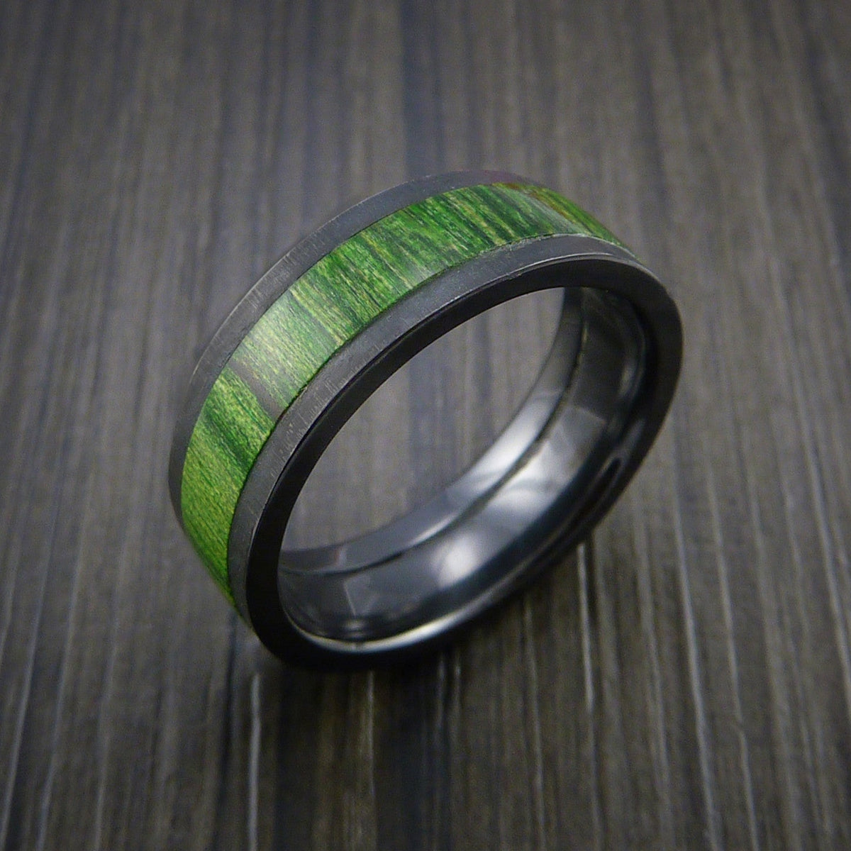 Griffin XII - Black Zirconium Men's Ring with Wood Inlay Wedding Ring - view 3 - Nura Lab