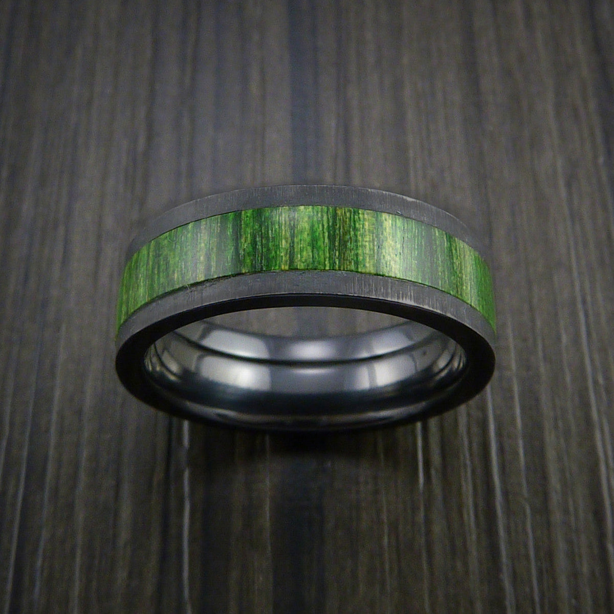 Griffin XII - Black Zirconium Men's Ring with Wood Inlay Wedding Ring - view 2 - Nura Lab