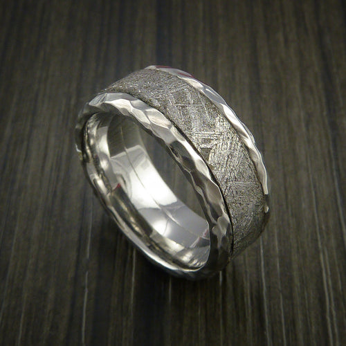 Monarch XVII - Hammered Cobalt Chrome Men's Ring with Gibeon Meteorite Inlay Wedding Ring - Nura Lab