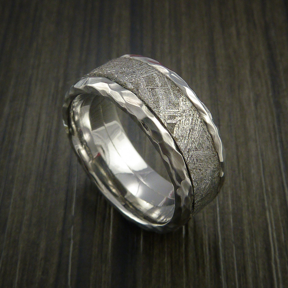 Falcon XVII - Hammered Inconel Men's Ring with Gibeon Meteorite Inlay Wedding Ring - Nura Lab