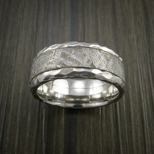 Monarch XVII - Hammered Cobalt Chrome Men's Ring with Gibeon Meteorite Inlay Wedding Ring - view 2 - Nura Lab