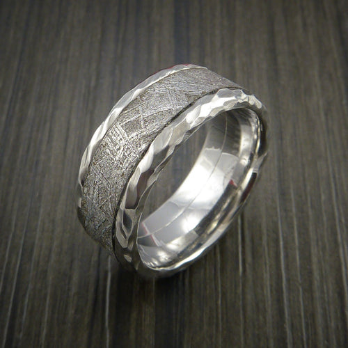 Monarch XVII - Hammered Cobalt Chrome Men's Ring with Gibeon Meteorite Inlay Wedding Ring - view 4 - Nura Lab